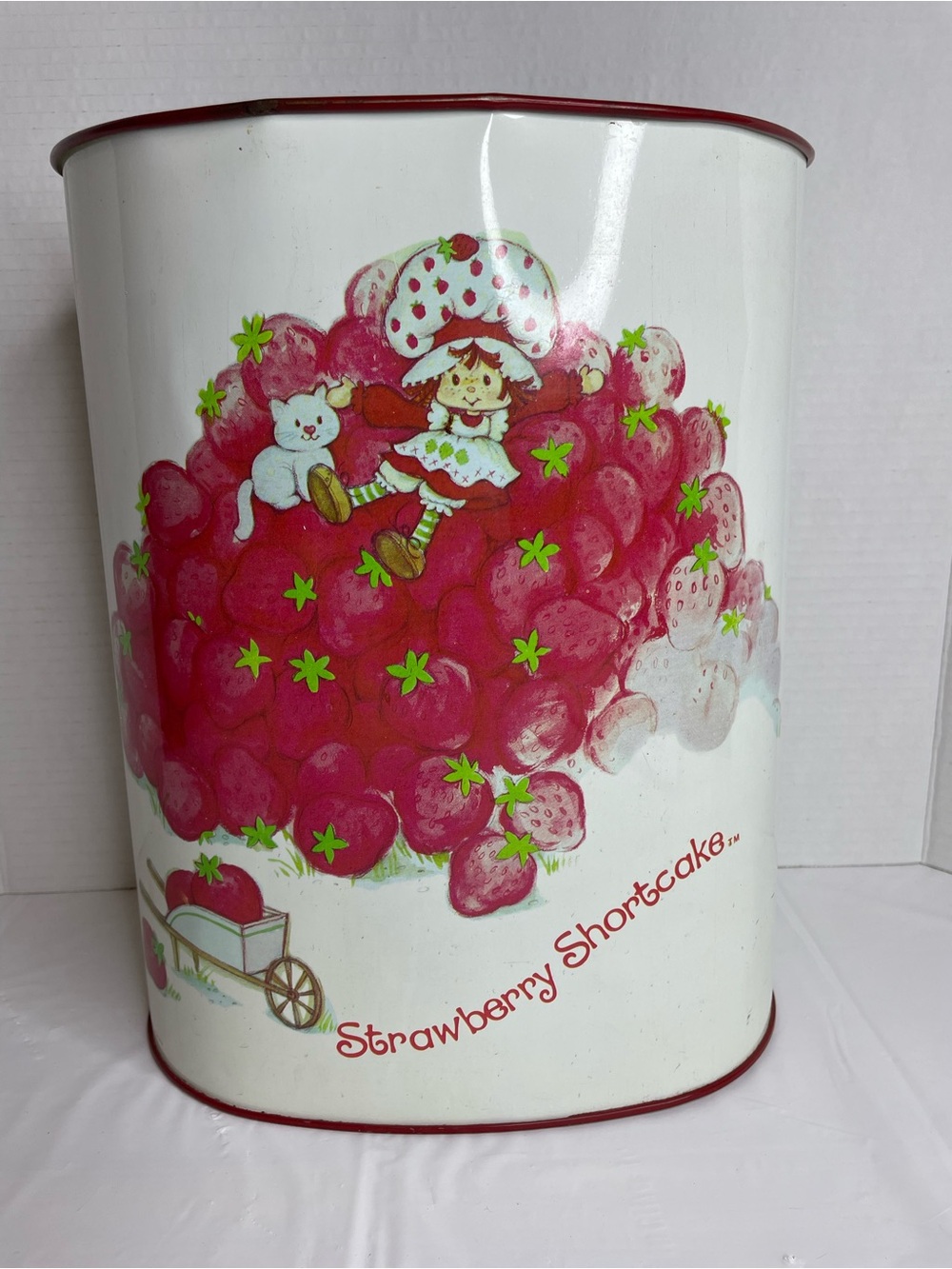 Vintage Metal Cheinco Strawberry Shortcake Trash Can